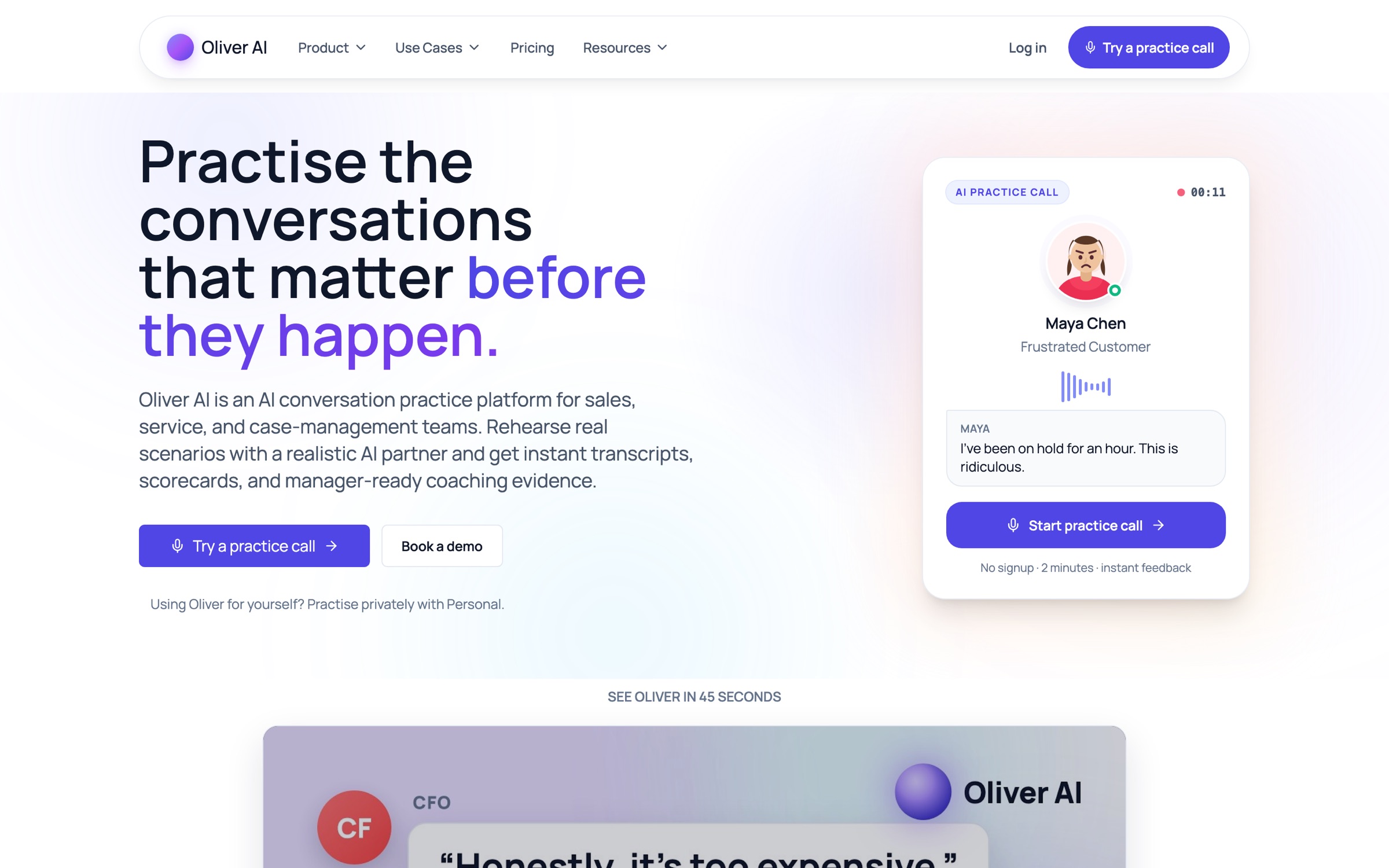 Oliver AI — AI conversation practice platform