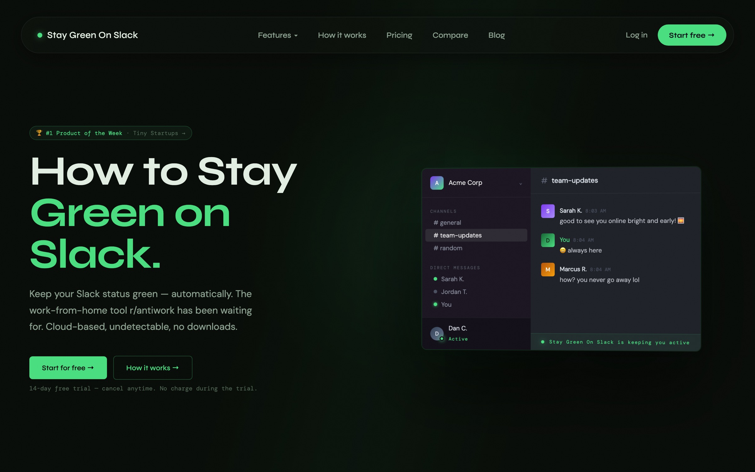 Stay Green On Slack — keep your Slack status active